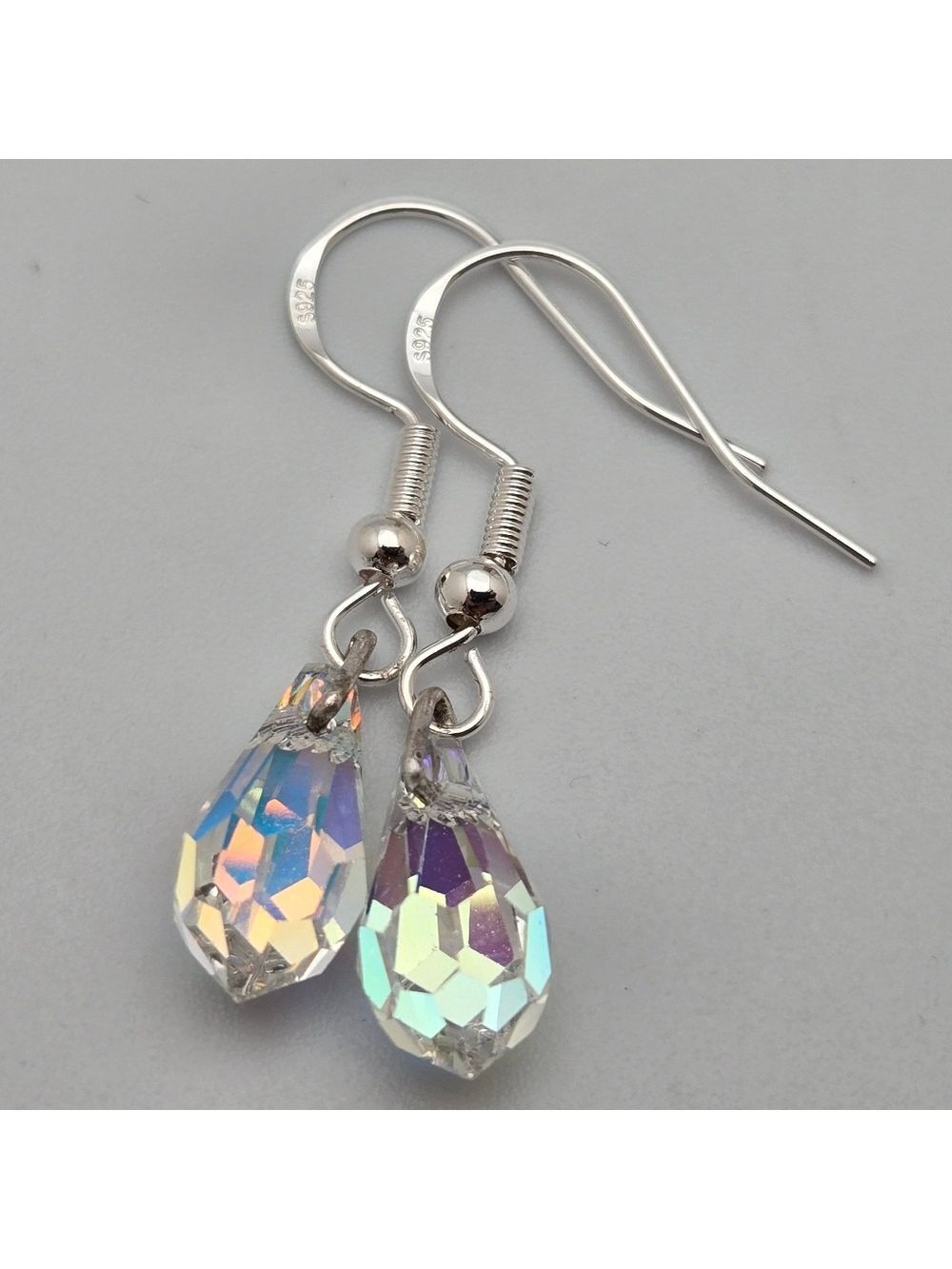Aurora Borealis Crystal Drop Earrings Iridescent AB Dangle Petite